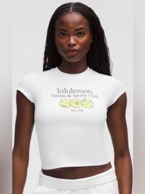Lululemon Tennis & Sports Club Graphic Baby Tee NWT White Size M Rare